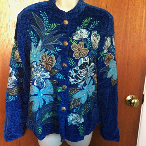 Indigo moon blue floral velvet - moon,