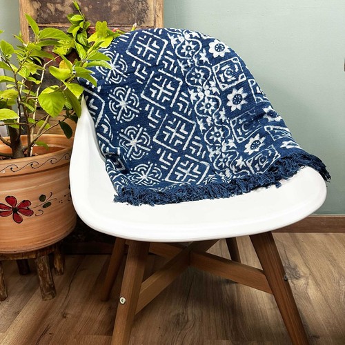 Handmade indigo cotton throw - handmade,