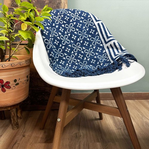 Handmade indigo cotton throw - indigo,